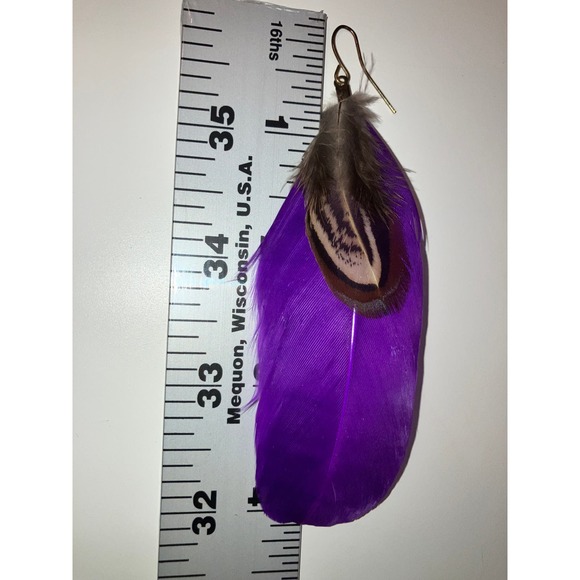 Purple Feather Dangle Earrings! - Picture 7 of 7